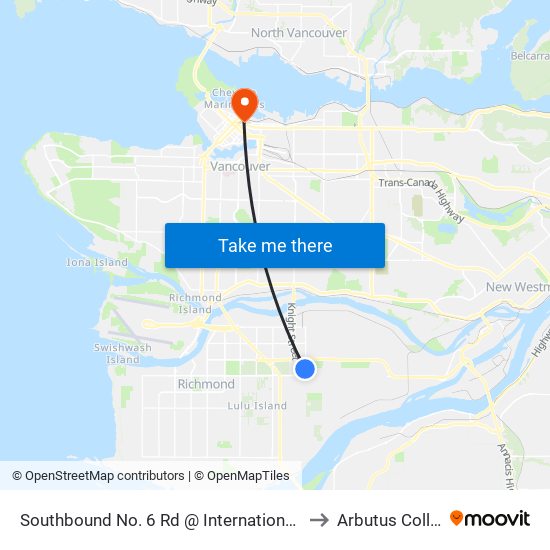 Southbound No. 6 Rd @ International Place to Arbutus College map