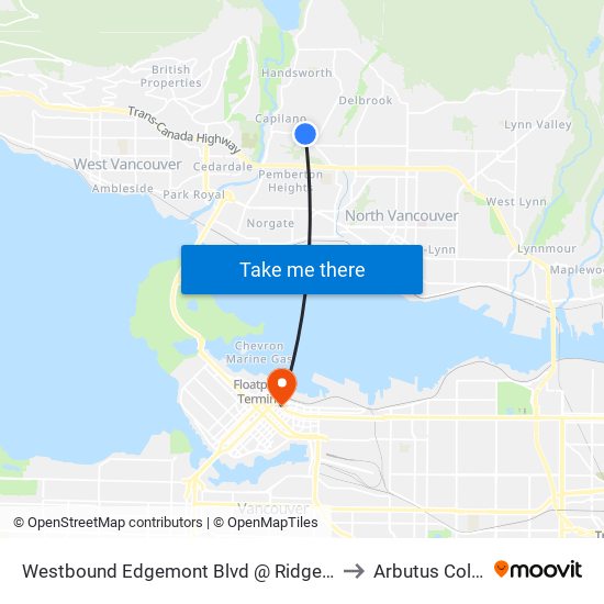 Westbound Edgemont Blvd @ Ridgewood Dr to Arbutus College map