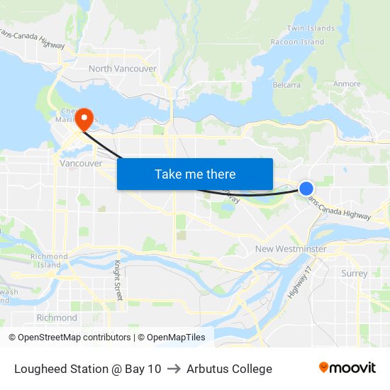 Lougheed Station @ Bay 10 to Arbutus College map