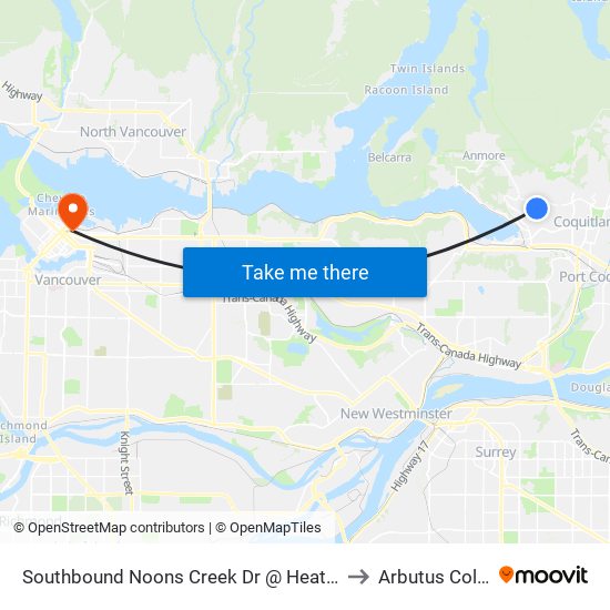 Southbound Noons Creek Dr @ Heather Place to Arbutus College map