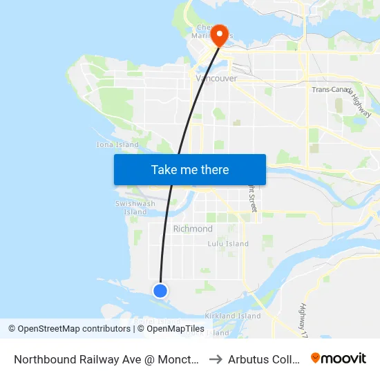 Northbound Railway Ave @ Moncton St to Arbutus College map