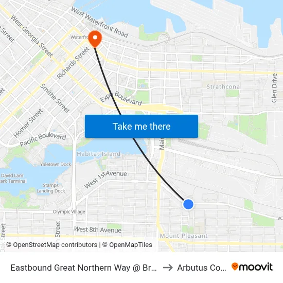 Eastbound Great Northern Way @ Brunswick St to Arbutus College map