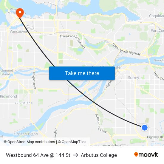 Westbound 64 Ave @ 144 St to Arbutus College map