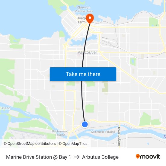 Marine Drive Station @ Bay 1 to Arbutus College map