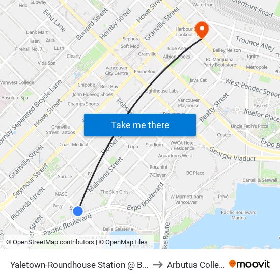 Yaletown-Roundhouse Station @ Bay 2 to Arbutus College map