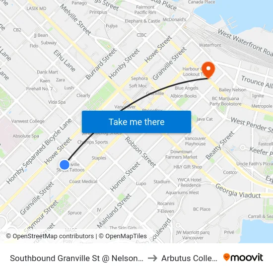 Southbound Granville St @ Nelson St to Arbutus College map