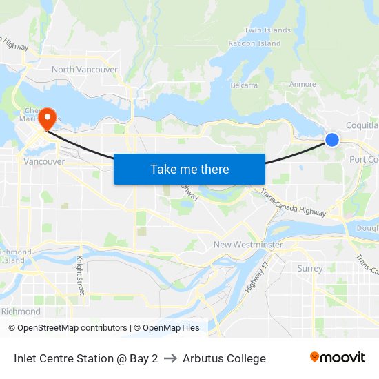 Inlet Centre Station @ Bay 2 to Arbutus College map