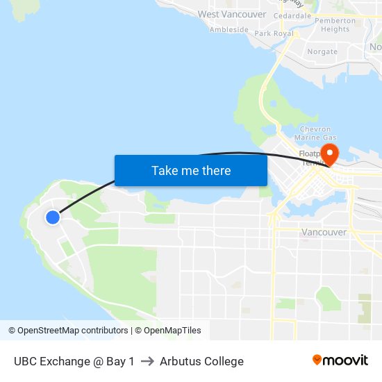 UBC Exchange @ Bay 1 to Arbutus College map
