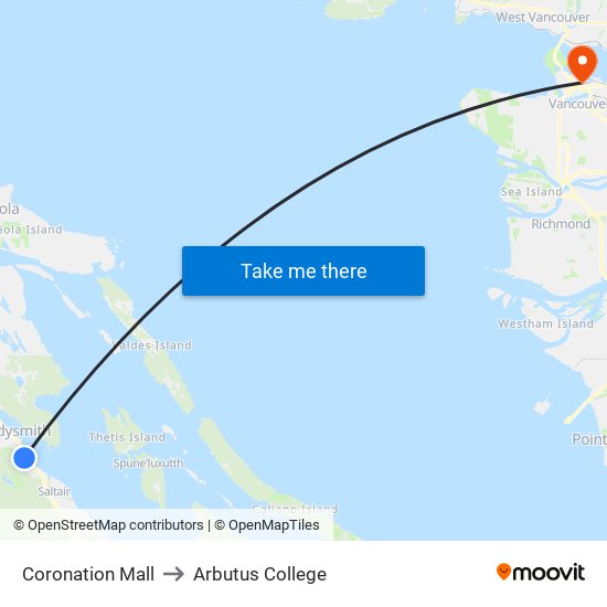 Coronation Mall to Arbutus College map
