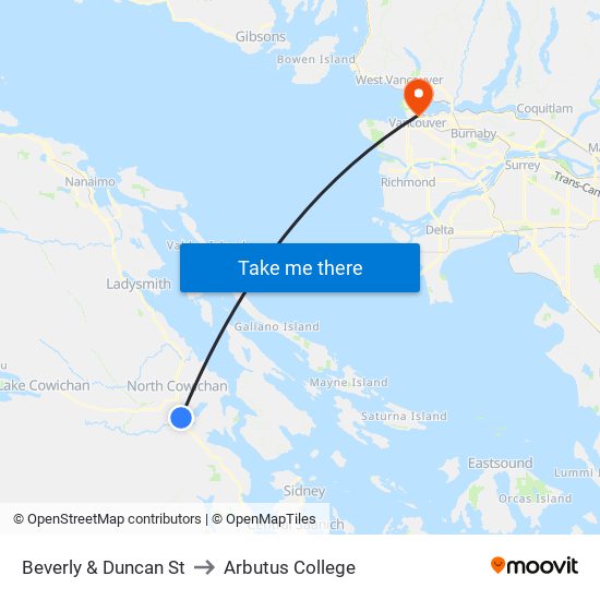 Beverly & Duncan St to Arbutus College map