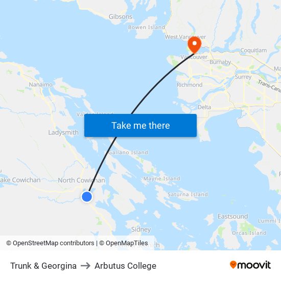 Trunk & Georgina to Arbutus College map