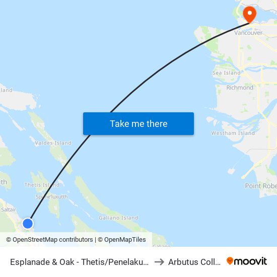 Esplanade & Oak - Thetis/Penelakut Ferry to Arbutus College map