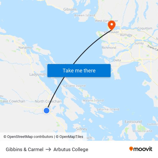 Gibbins & Carmel to Arbutus College map