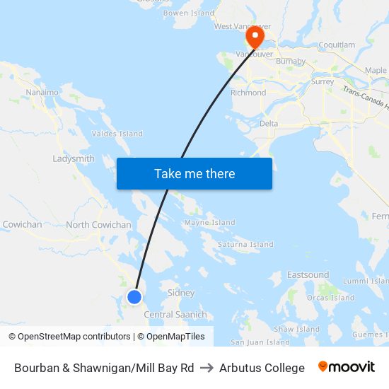 Bourban & Shawnigan/Mill Bay Rd to Arbutus College map