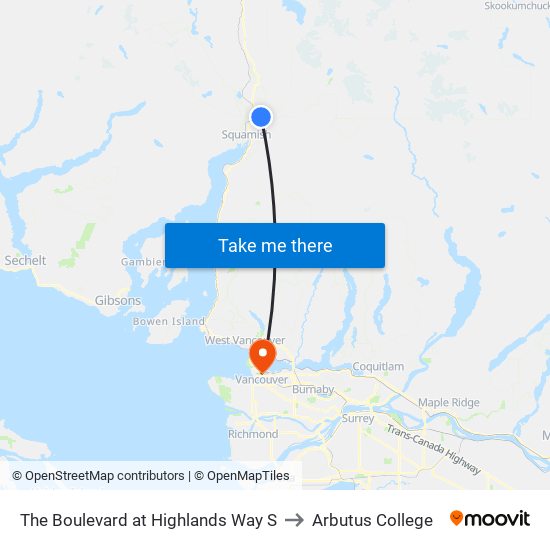 The Boulevard at Highlands Way S to Arbutus College map