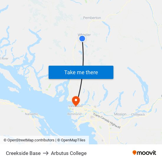 Creekside Base to Arbutus College map