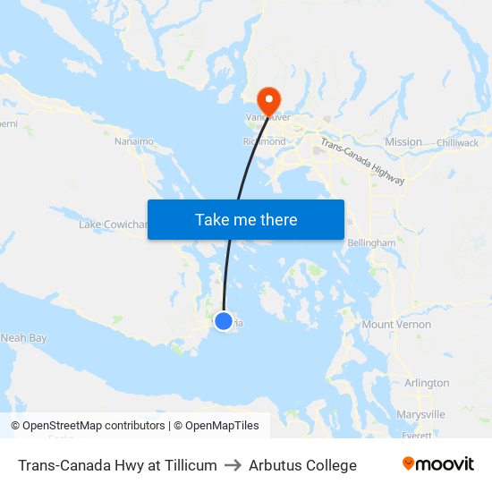 Trans-Canada Hwy at Tillicum to Arbutus College map