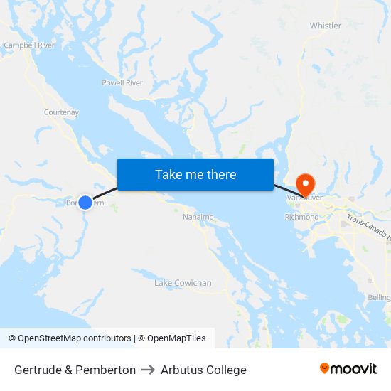 Gertrude & Pemberton to Arbutus College map