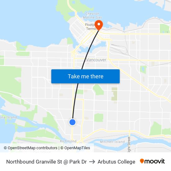 Northbound Granville St @ Park Dr to Arbutus College map