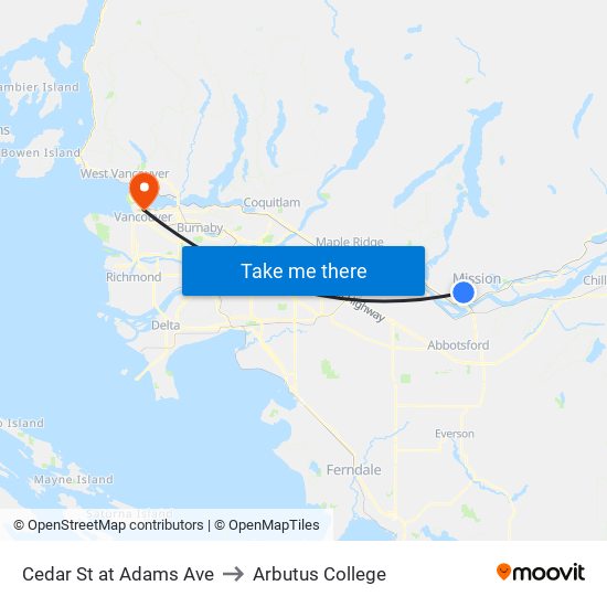 Cedar & Adams to Arbutus College map
