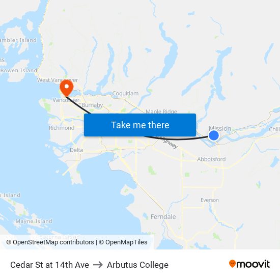Cedar & 14 Av to Arbutus College map