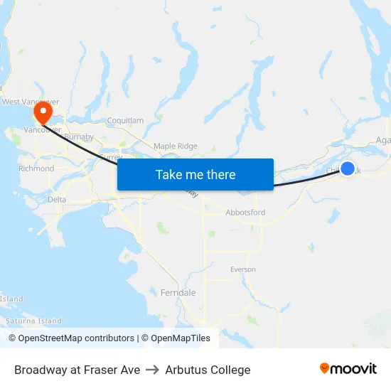 Broadway at Fraser Ave to Arbutus College map