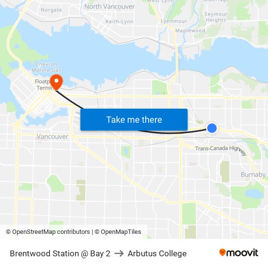 Brentwood Station @ Bay 2 to Arbutus College map