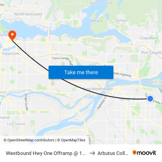 Westbound Hwy One Offramp @ 156 St to Arbutus College map