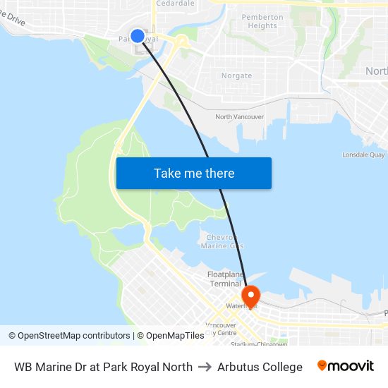 WB Marine Dr at Park Royal North to Arbutus College map