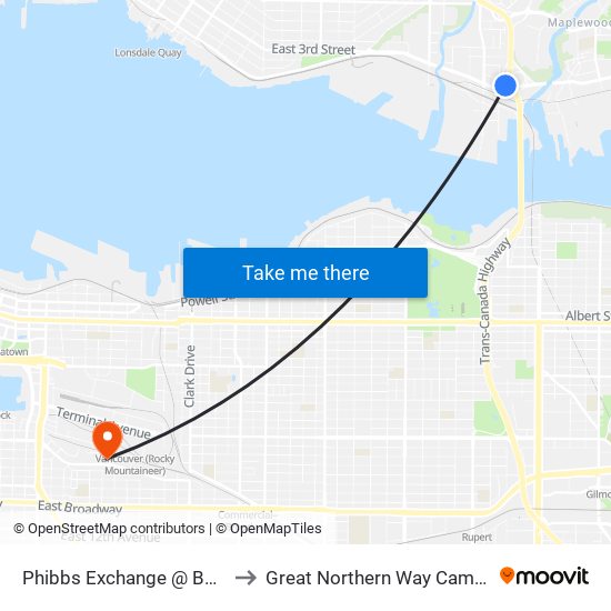 Phibbs Exchange @ Bay 2 to Great Northern Way Campus map