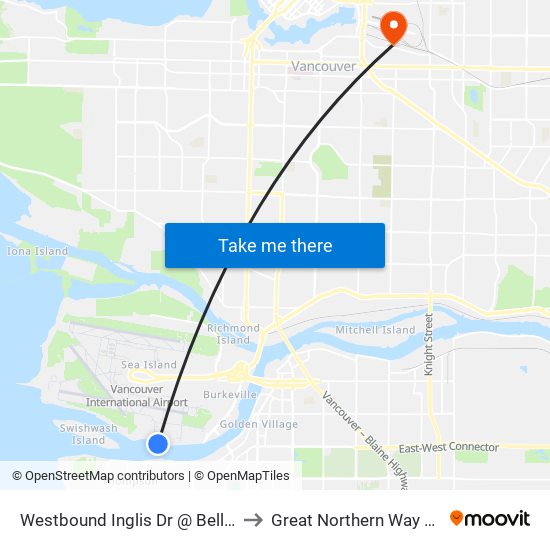 Westbound Inglis Dr @ Bell Irving Rd to Great Northern Way Campus map