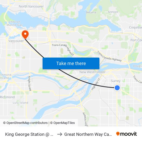 King George Station @ Bay 4 to Great Northern Way Campus map