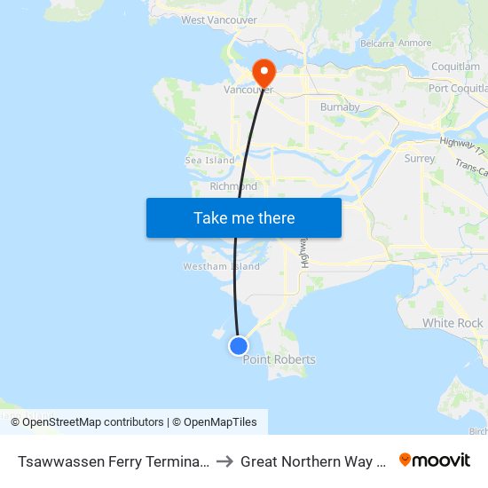 Tsawwassen Ferry Terminal @ Bay 2 to Great Northern Way Campus map