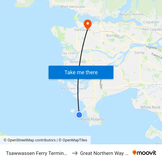 Tsawwassen Ferry Terminal @ Bay 2 to Great Northern Way Campus map