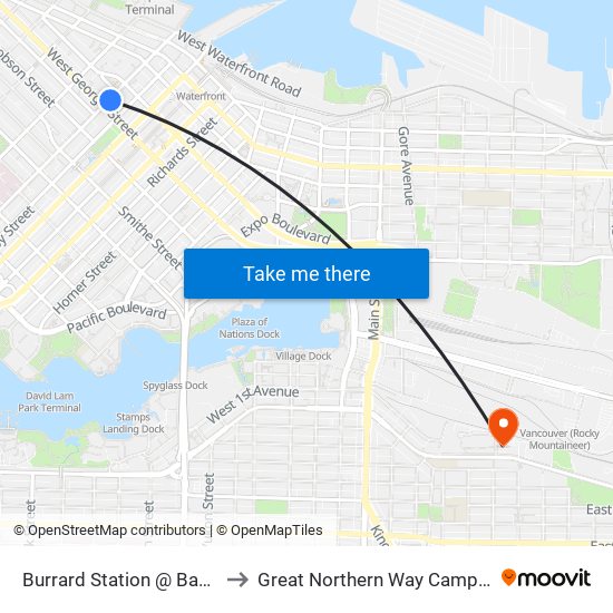 Burrard Station @ Bay 7 to Great Northern Way Campus map