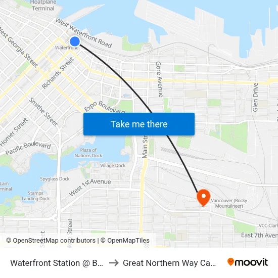 Waterfront Station @ Bay 2 to Great Northern Way Campus map