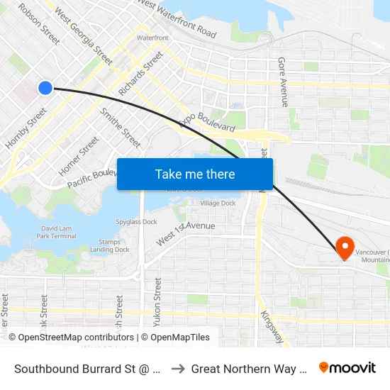 Southbound Burrard St @ Nelson St to Great Northern Way Campus map