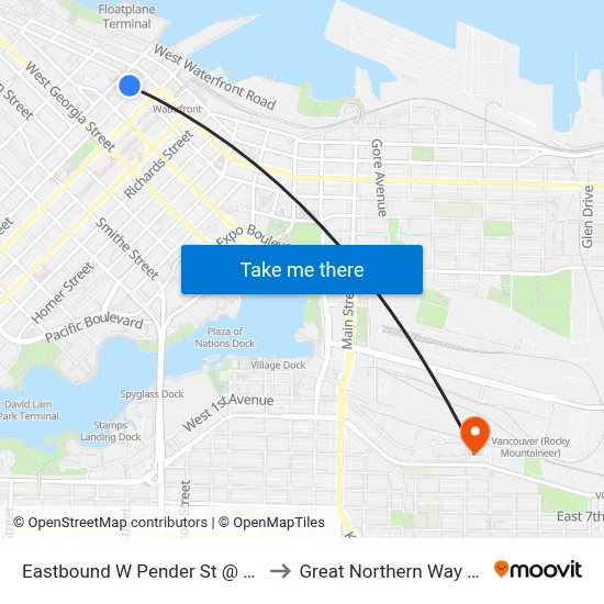 Eastbound W Pender St @ Burrard St to Great Northern Way Campus map