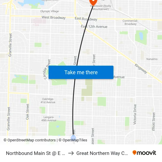 Northbound Main St @ E 59 Ave to Great Northern Way Campus map