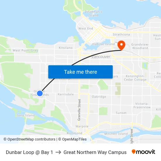 Dunbar Loop @ Bay 1 to Great Northern Way Campus map