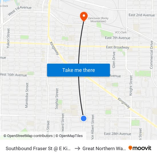 Southbound Fraser St @ E King Edward Ave to Great Northern Way Campus map