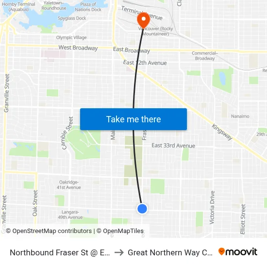 Northbound Fraser St @ E 49 Ave to Great Northern Way Campus map