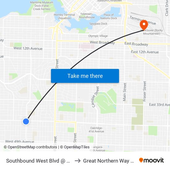 Southbound West Blvd @ W 41 Ave to Great Northern Way Campus map
