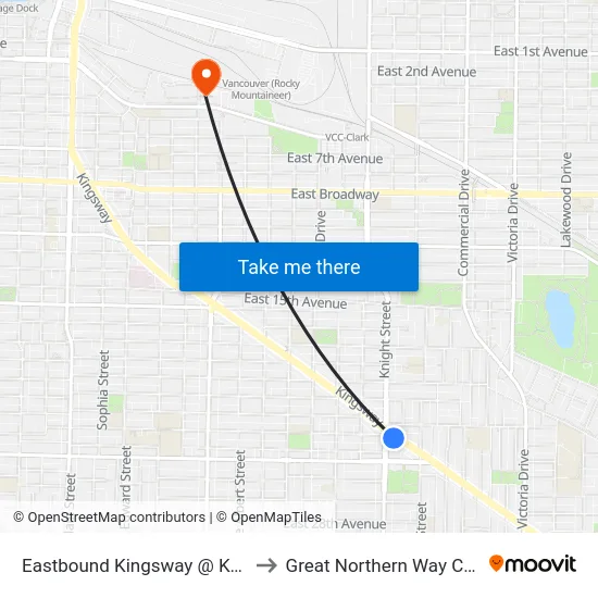 Eastbound Kingsway @ Knight St to Great Northern Way Campus map