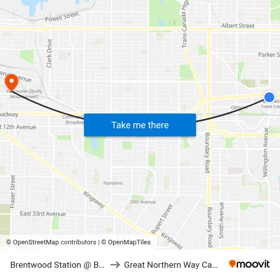 Brentwood Station @ Bay 7 to Great Northern Way Campus map