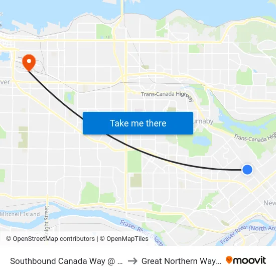 Southbound Canada Way @ Edmonds St to Great Northern Way Campus map