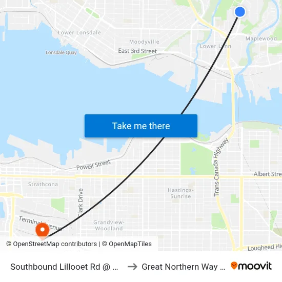 Southbound Lillooet Rd @ Purcell Way to Great Northern Way Campus map