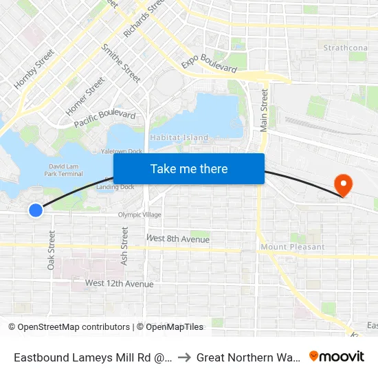 Eastbound Lameys Mill Rd @ Sitka Square to Great Northern Way Campus map