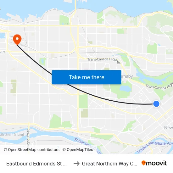 Eastbound Edmonds St @ 6th St to Great Northern Way Campus map