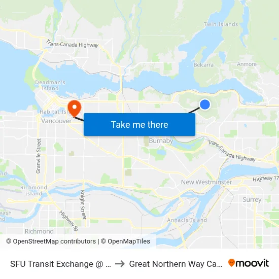 SFU Transit Exchange @ Bay 3 to Great Northern Way Campus map